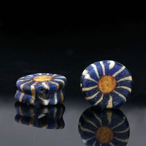 Two Blue Glass Beads, Antique Roman Beads 