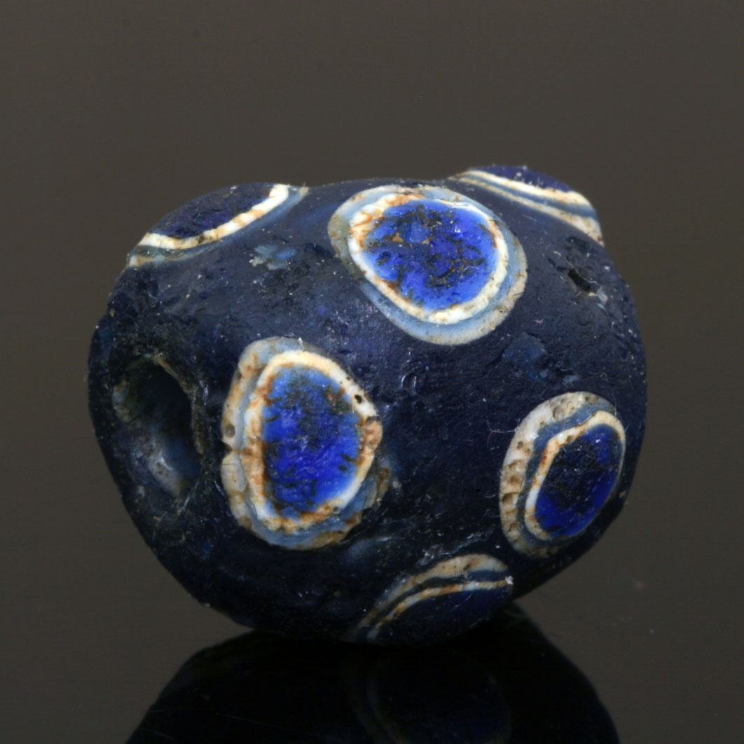Ancient Mosaic Glass Roman Glass bead Folded Glass Eye Blue Edge Old Glass Bead 